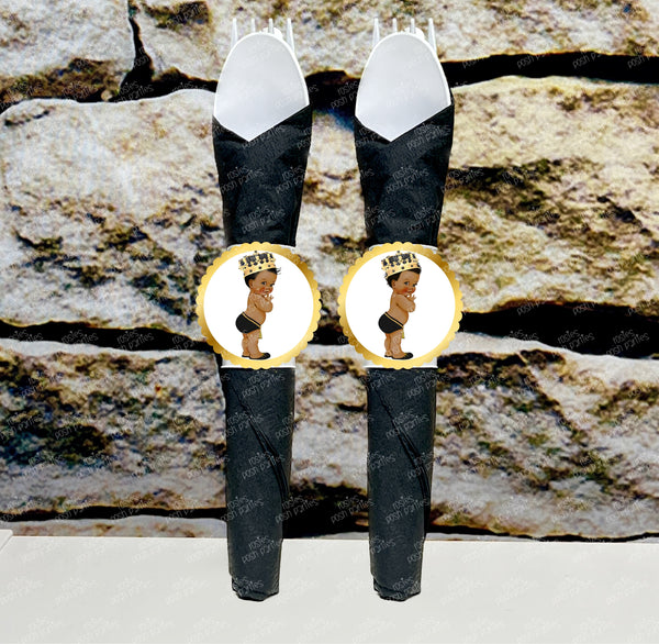 Little Royal Prince Black Crown Pants Theme | Prince Theme Favor | Wrapped Napkin Utensils | Royal Prince Decor | Prince Party | VARIETY