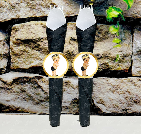 Little Royal Prince Black Crown Pants Theme | Prince Theme Favor | Wrapped Napkin Utensils | Royal Prince Decor | Prince Party | VARIETY