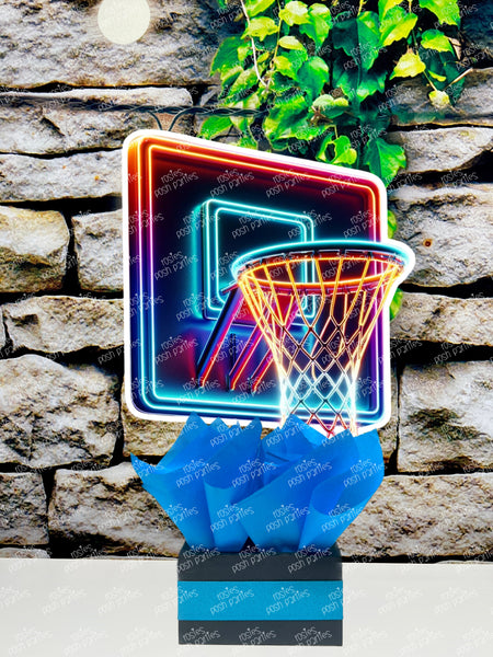 Cosmic Neon Basketball | Cosmic Theme Birthday | Night Basketball Decoration | B Ball Table Centerpiece | Basketball Baller Party SET OF 4