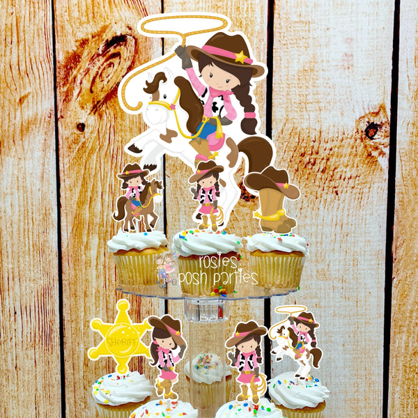 Cowgirl Birthday Theme | Pink Cowgirl Baby Shower Party | Cupcake Stand and Toppers | Pink Western Cowgirl Theme | Cupcake Stand Decoration