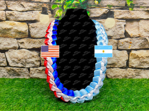 Graduation Lei | Argentina USA Flag Lei | Senior Night Gift Lei | Braided Ribbon Lei | Graduation Ribbon Lei | Graduate Lei | Country Lei