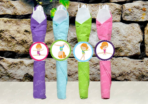 Gymnastics Birthday Theme | Gymnastics Party Decoration | Gym Birthday Party | Red Head Theme | Gymnast Utensils Favor | SET OF 12