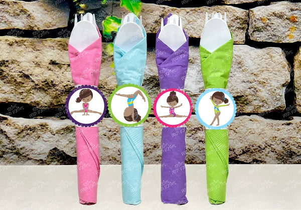 Gymnastics Birthday Theme | Gymnastics Party Decoration | Gym Birthday Party | African American Theme | Gymnast Utensils Favor | SET OF 12