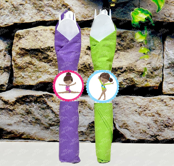 Gymnastics Birthday Theme | Gymnastics Party Decoration | Gym Birthday Party | African American Theme | Gymnast Utensils Favor | SET OF 12