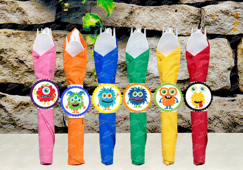 Monster Birthday Decoration | Monster Napkin Theme | Little Monster Utensil | Monster Utensil | Monster Theme Napkin Utensil Favors VARIETY