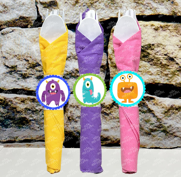 Monster Birthday Decoration | Monster Napkin Theme | Little Monster Utensil | Monster Utensil | Monster Theme Napkin Utensil Favors VARIETY