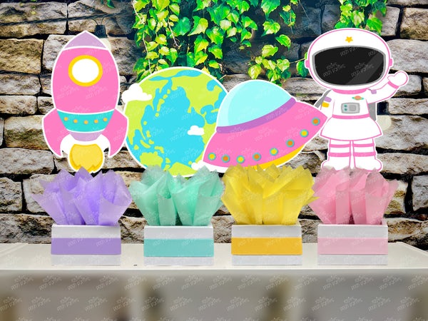 Outer Space Theme | Blast Off Centerpiece Decoration | Solar System Planets Birthday | Astronaut Baby Shower | SET OF 4