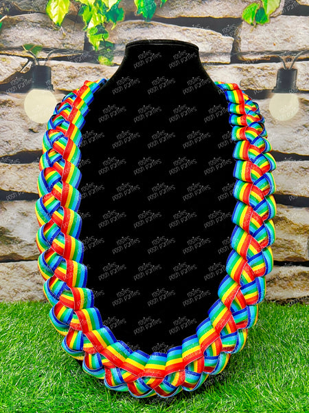 Graduation Rainbow Pride Graduation Lei | Promotion Gift Lei | Senior Night Gift Lei | Braided Ribbon Lei | Graduation Ribbon Lei | LBGTQ Pride Lei