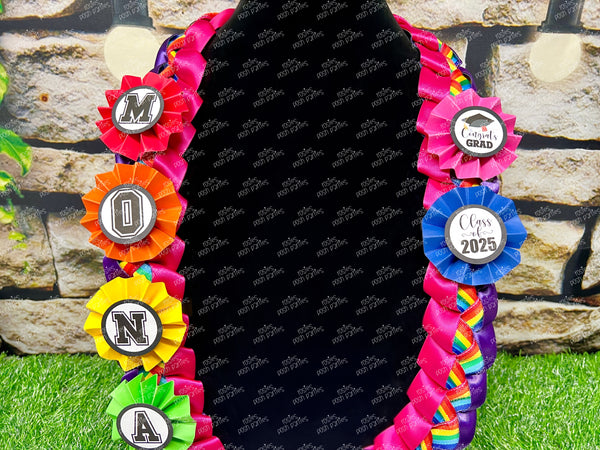 Rainbow High School Graduation Lei | Senior Night Gift Lei | Braided Ribbon Lei | Graduation Ribbon Lei | College Graduate Lei | Promotion Lei