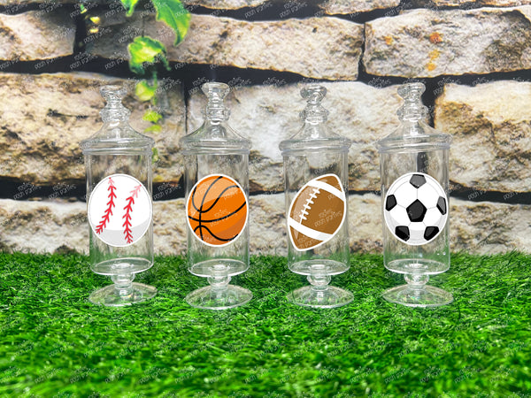 Sports Theme | Sports Birthday Favor | Apothecary Jar Favor | Sports Baseball Football Soccer Basketball | Sports Baby Shower SET OF 12