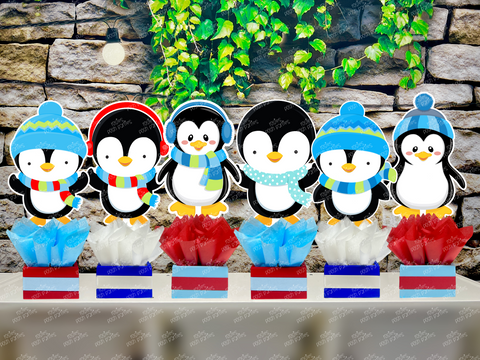 Penguin Birthday Theme | Winter Wonderland Centerpieces | Arctic Theme Party | Winter Penguin Snowmen Birthday Baby Shower Theme SET OF 6