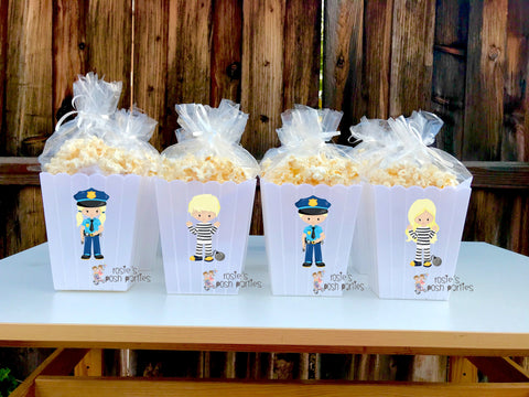 Police Party Theme | Cops and Robbers Popcorn Favor Bins | First Responder Academy Graduation Party Favor | SET OF 12