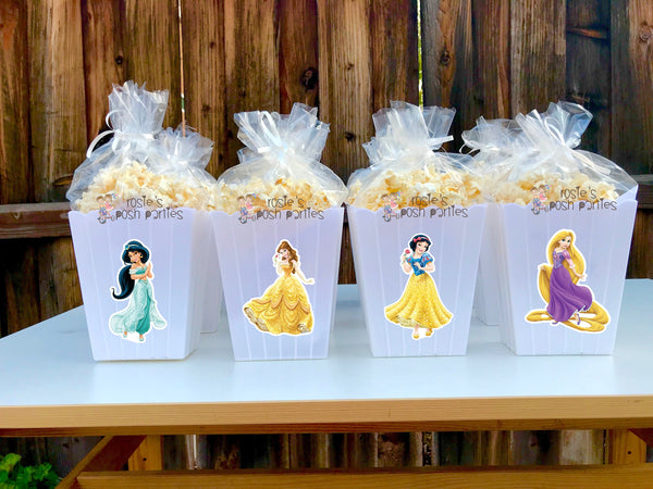 Princess Theme Party Favors | Princess Favors | Popcorn Favor | Princess Jasmine Snow White Cinderella Aurora Rapunzel | Popcorn SET OF 12