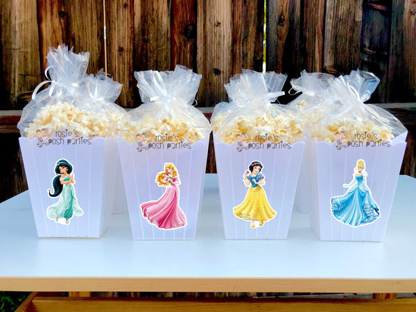 Princess Theme Party Favors | Princess Favors | Popcorn Favor | Princess Jasmine Snow White Cinderella Aurora Rapunzel | Popcorn SET OF 12