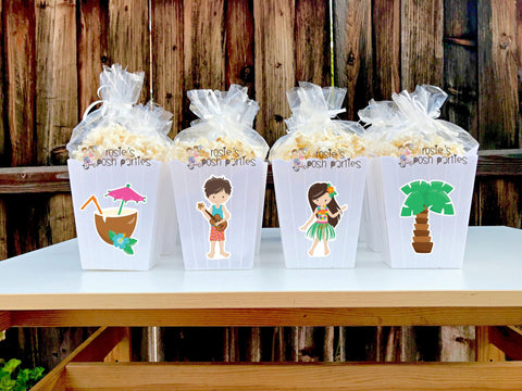 Luau Hawaiian birthday party Favor centerpiece Luau party decoration birthday Little Hawaiian Favor Popcorn favor Boxes Party SET OF 12