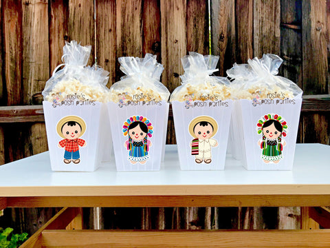 Mexican Rag Doll Birthday Theme | Rag Doll Popcorn Bin | Fiesta Mexicana Theme Popcorn Favor | Party Favor | Mexican Popcorn Bin | SET OF 12