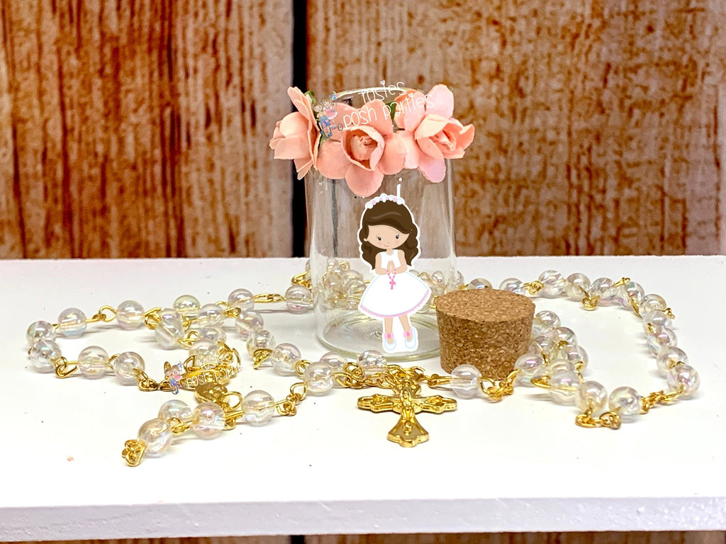24pcs Acrylic Mini Rosary Favors for Girl Pink Baptism Communion