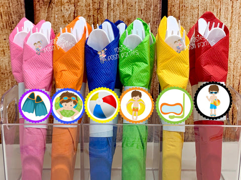 Pool Party Theme | Pool Birthday Party | Summer Party | Pool Party Decoration | Napkin Wrapped Utensil | Pool Party Favors | Pool SET OF 12