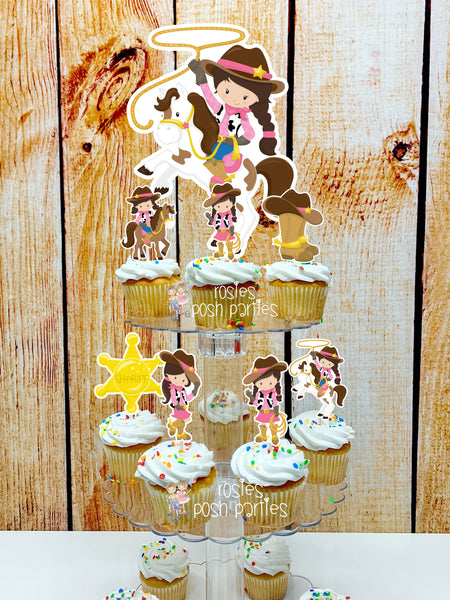 Cowgirl Birthday Theme | Pink Cowgirl Baby Shower Party | Cupcake Stand and Toppers | Pink Western Cowgirl Theme | Cupcake Stand Decoration