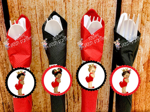 Little Princess Red Ruffle Pants Theme | Princess Theme Favor | Wrapped Napkin Utensils | Royal Princess Decor | Princess Party | VARIETY