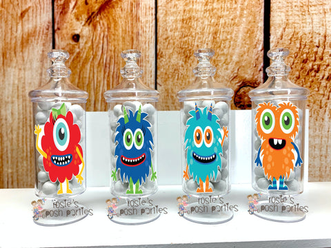 Monster Birthday Decoration | Monster Theme | Little Monster Apothecary Jar Party Favor | Monster Decor | Monster Theme Birthday SET OF 12