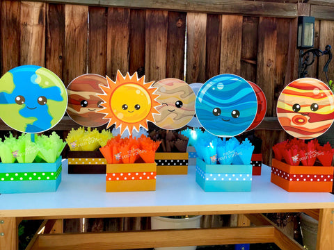 Blast Off Outer Space birthday party Planets Outer Space Solar System wood guest table centerpiece decoration solar centerpiece SET OF 9